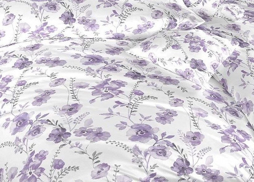 Povlak krep KVÍTÍ FIALOVÉ na bílém - 70x90cm