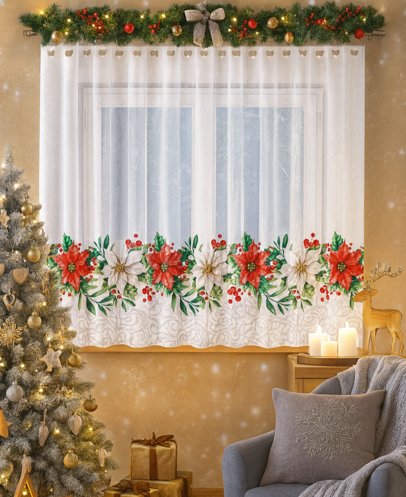 Voálová kusová záclona Vánoční růže