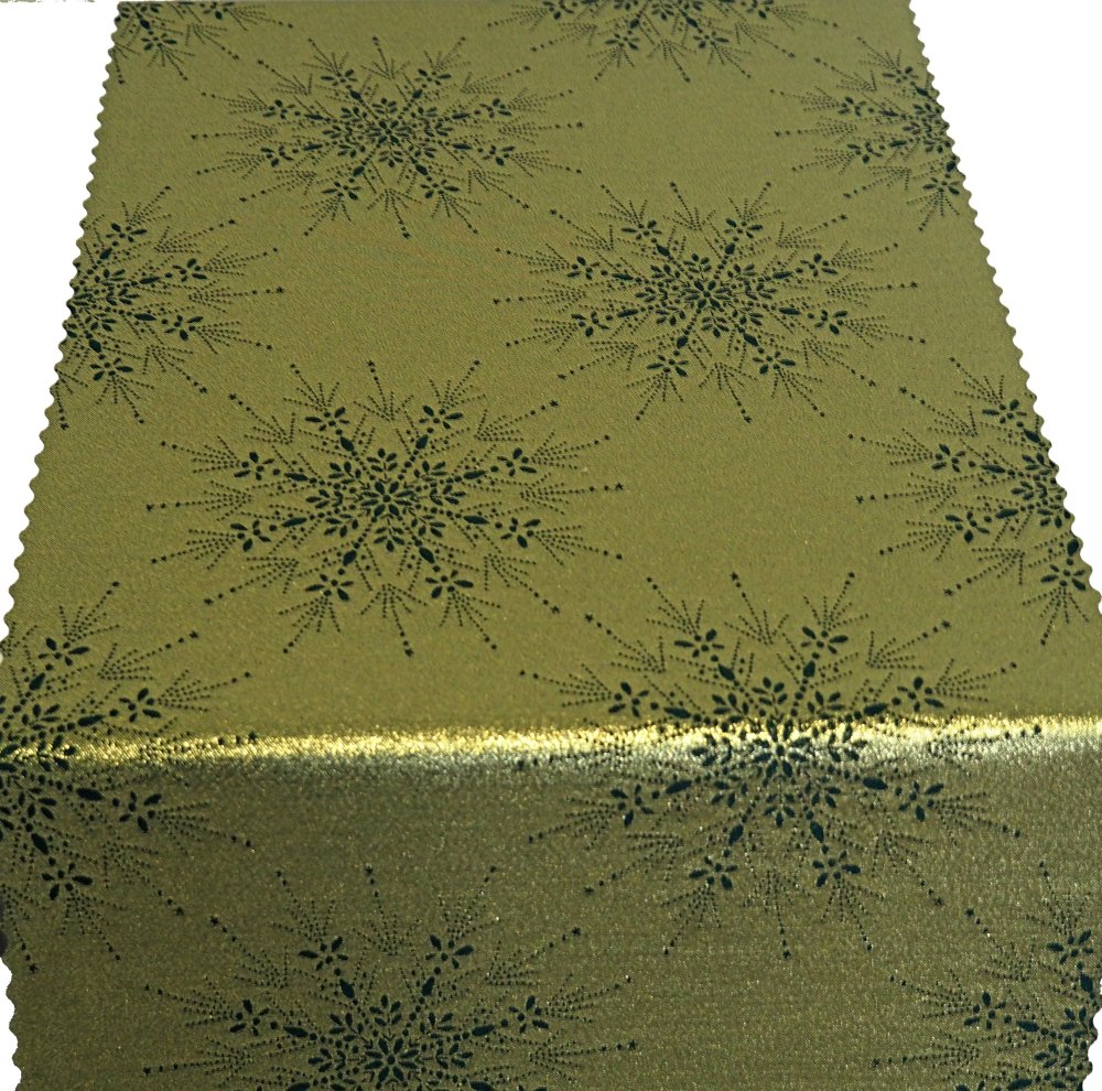 Vánoční běhoun v metráži VLOČKY zlaté na zelené