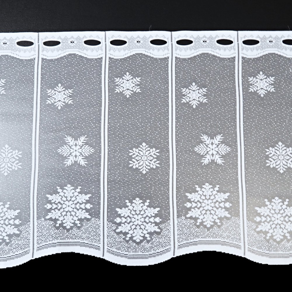 Vánoční vitrážová záclona žakár v metráži VLOČKY