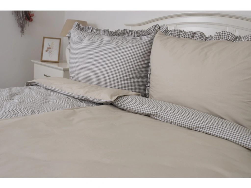 Dekorativní bavlněný povlak PEPITO KOSTIČKA / UNI BÉŽOVÁ prošitý 40x40 cm