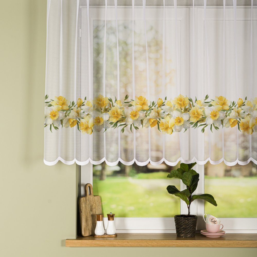 Žakárová metrážová záclona NARCISY, výška 130 cm