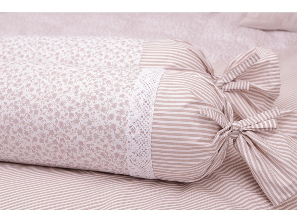 Bavlněný povlak kanýr KYTIČKA pudrová / béžový proužek 40x40 cm