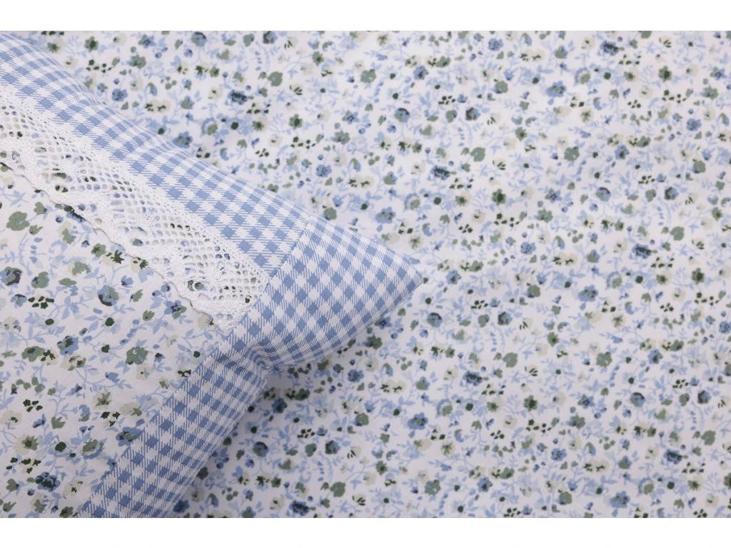 Bavlněný povlak s kanýrem INÉS s modrou pepito kostičkou - 40x40 cm