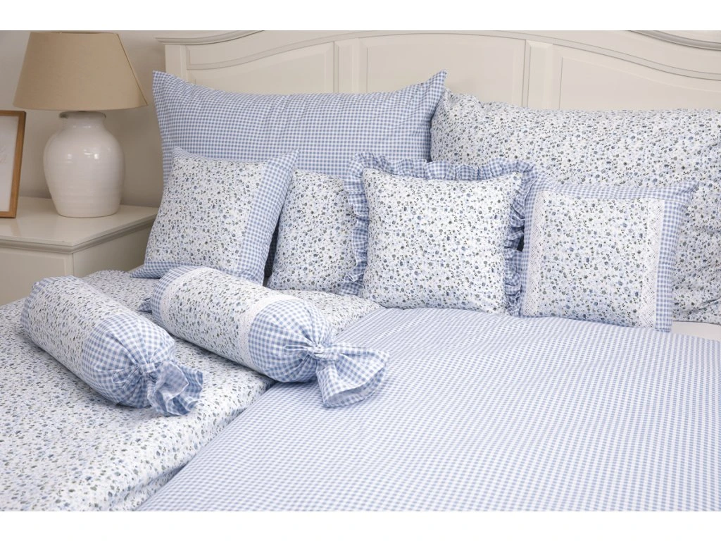 Krepové povlečení INÉS s modrou pepito kostičkou