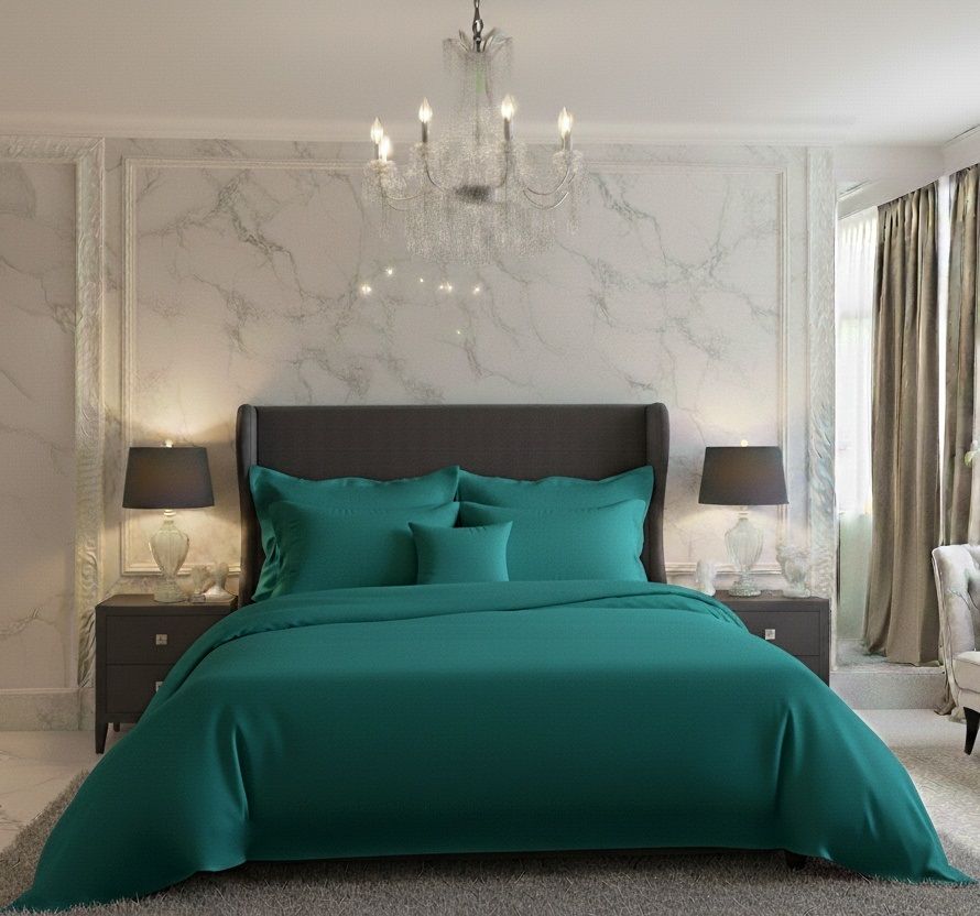 Saténové povlečení LUXURY COLLECTION tmavě zelené - 220x200, 2ks 70x90 cn