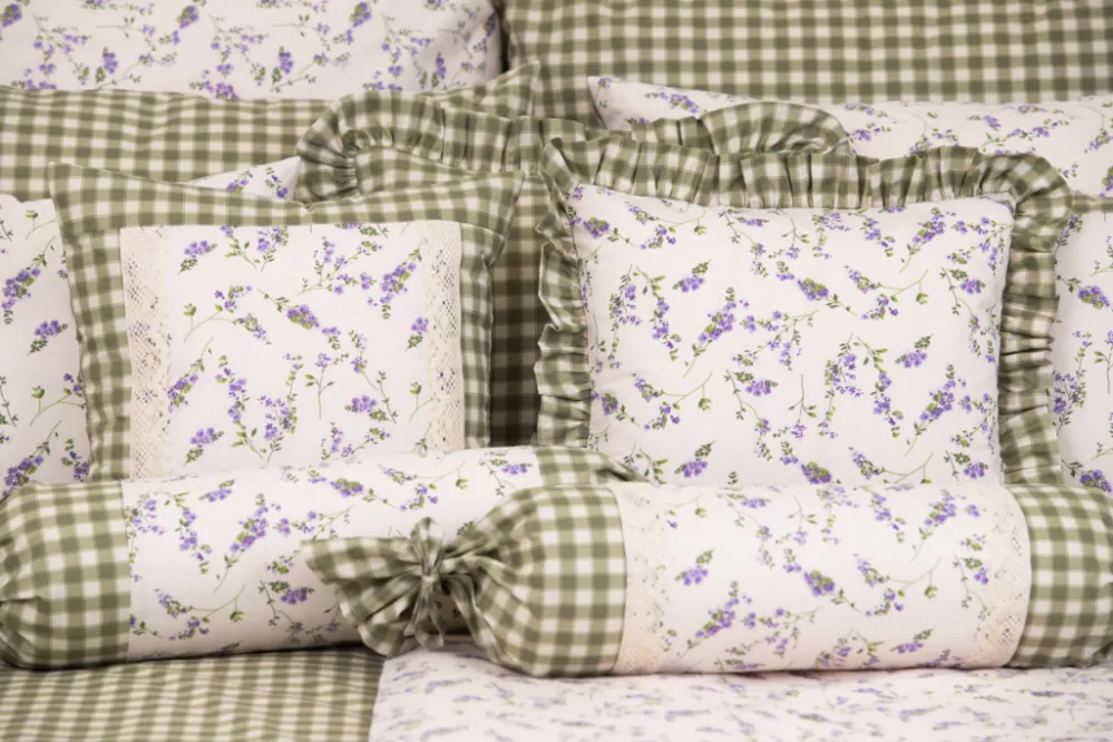 Krepový povlak prošitý PROVENCE / zelená kostka - 40/40