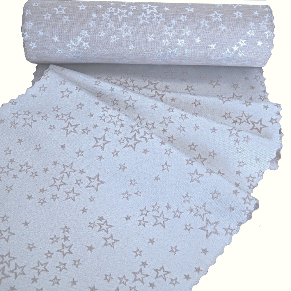 Vánoční běhoun v metráži Hvězdné přání - béžová/stříbrná