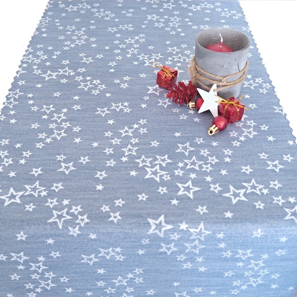 Vánoční běhoun v metráži Hvězdné přání - modrá/stříbrná