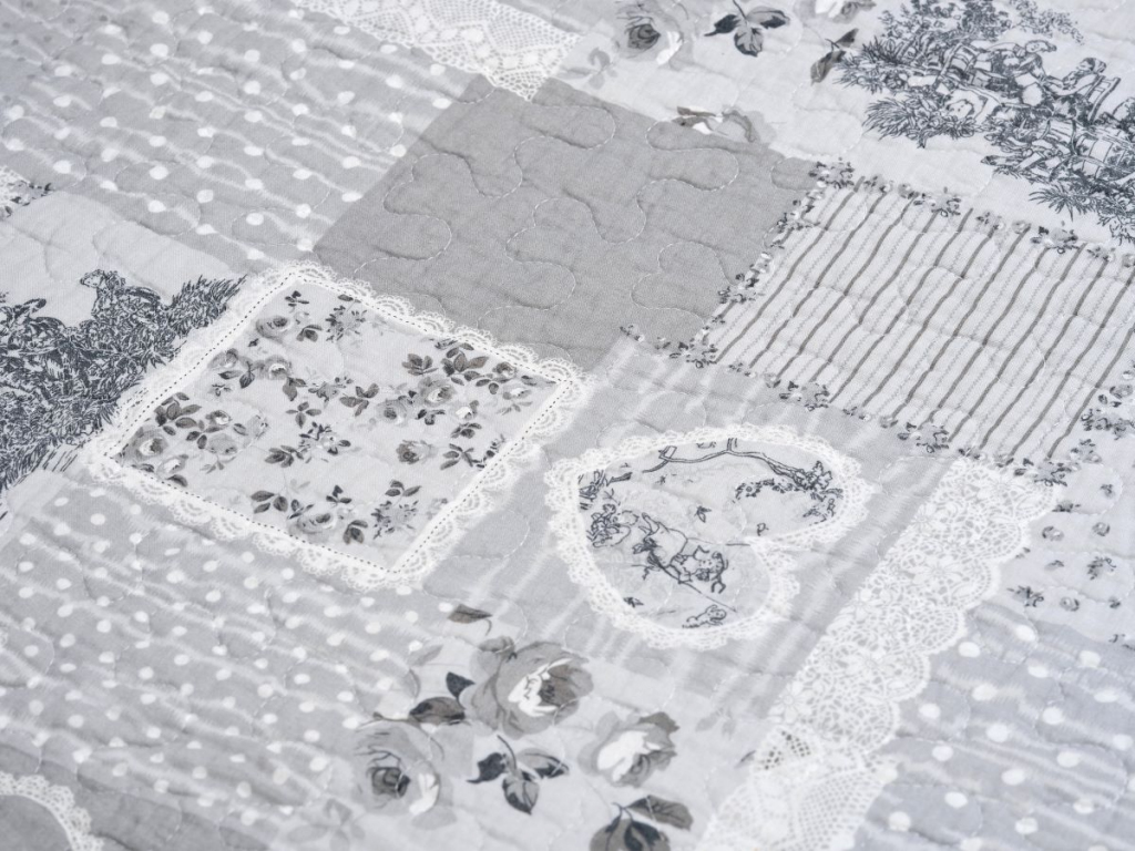 Oboustranný prošívaný přehoz DELUXE šedý ROMANTIC - 140/200 cm