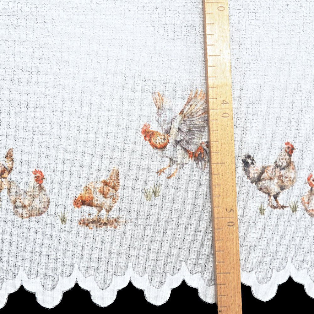 Vitrážová záclona SLEPIČKY - výška 50cm