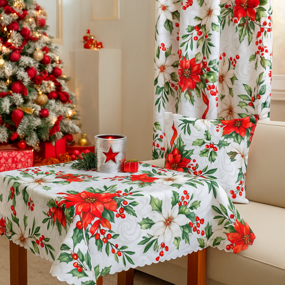 Vánoční teflonové ubrusy a běhouny VÁNOČNÍ RŮŽE