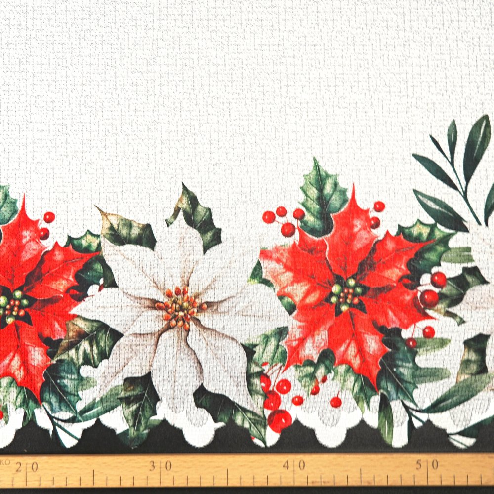 Vitrážová záclona Vánoční růže - výška 70 cm