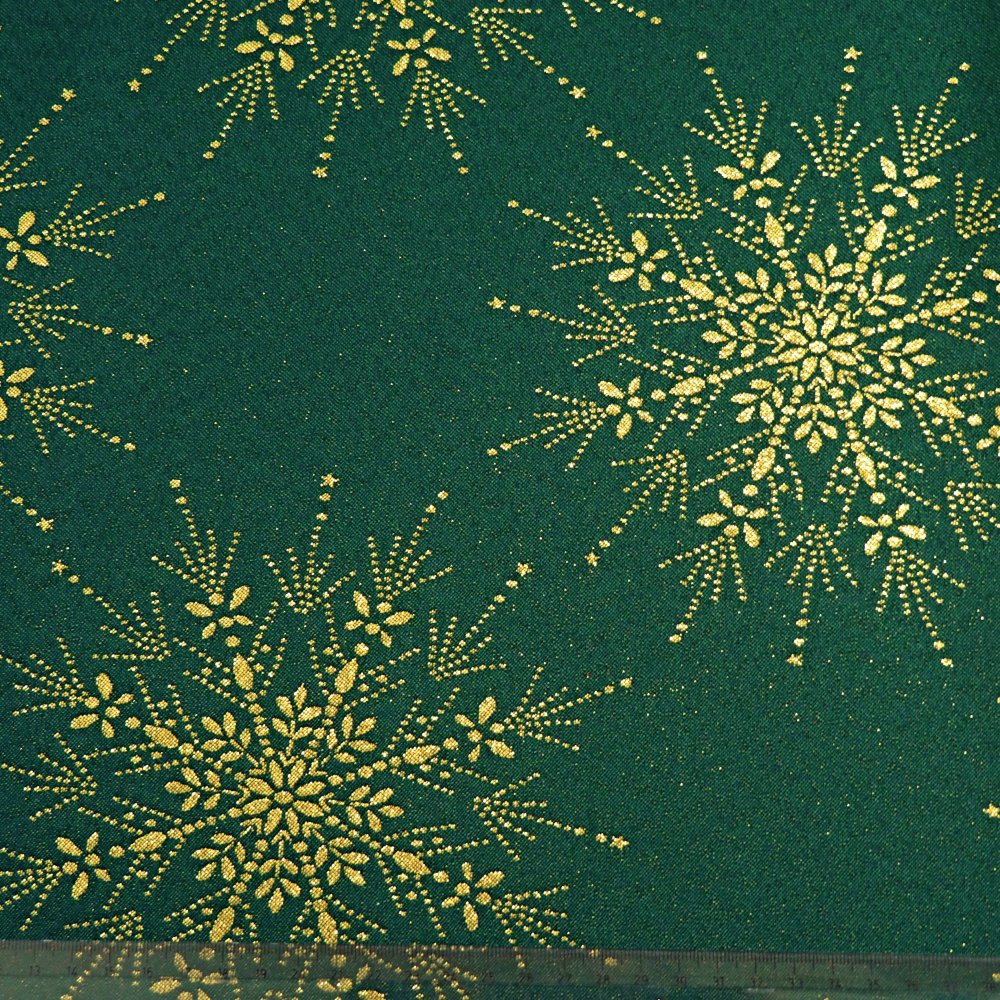 Vánoční teflonový ubrus VLOČKY zlaté na zelené