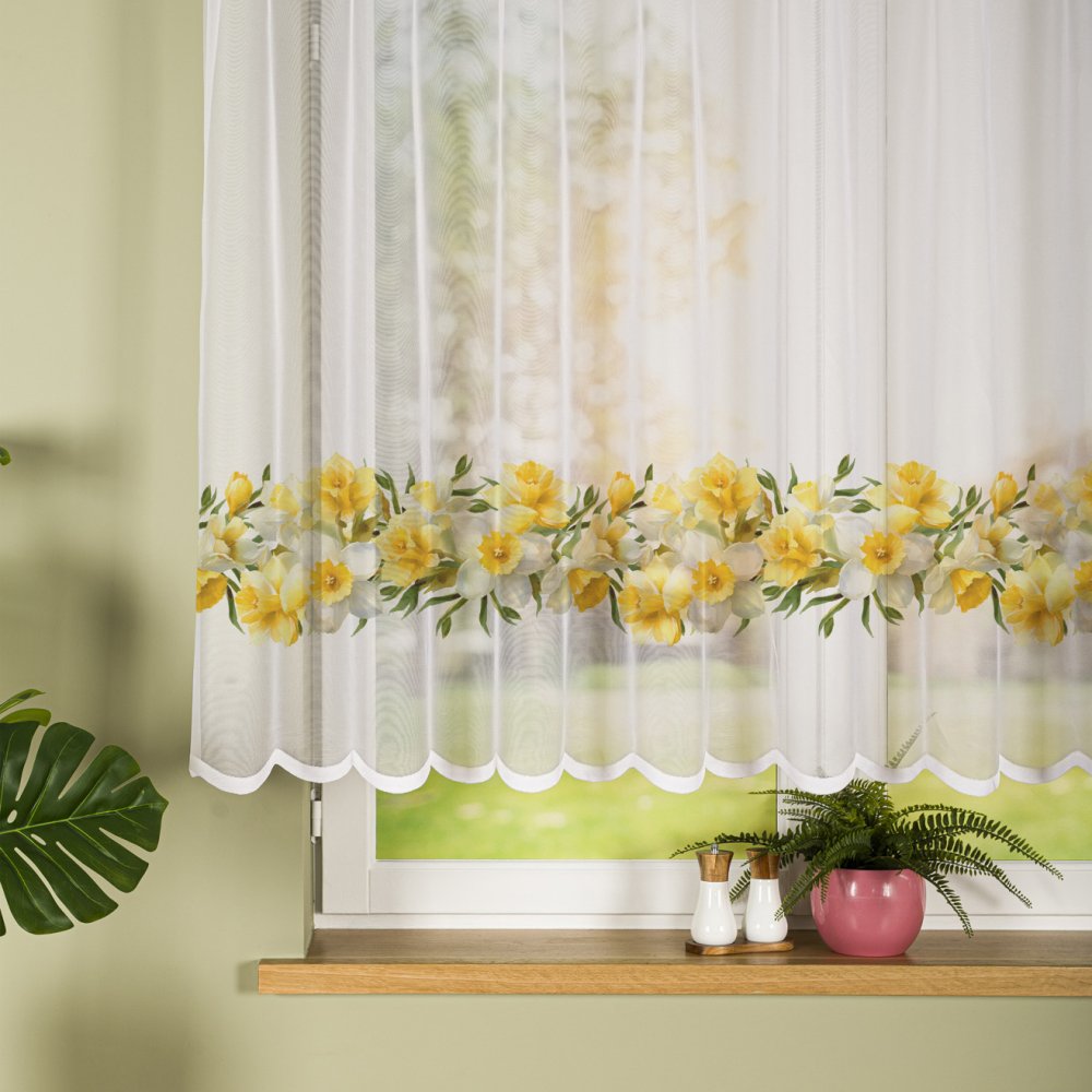 Žakárová metrážová záclona NARCISY, výška 130 cm
