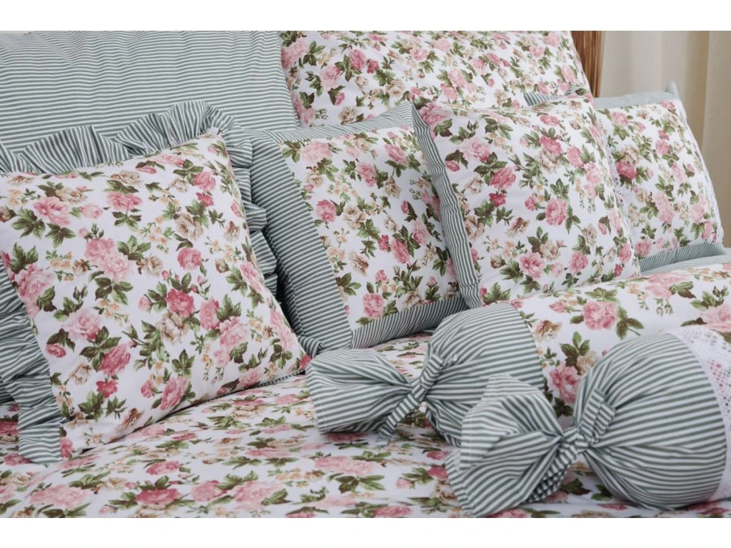 Bavlněné povlečení RUSTIKÁL / olivový proužek 220x200, 2ks 70x90 cm