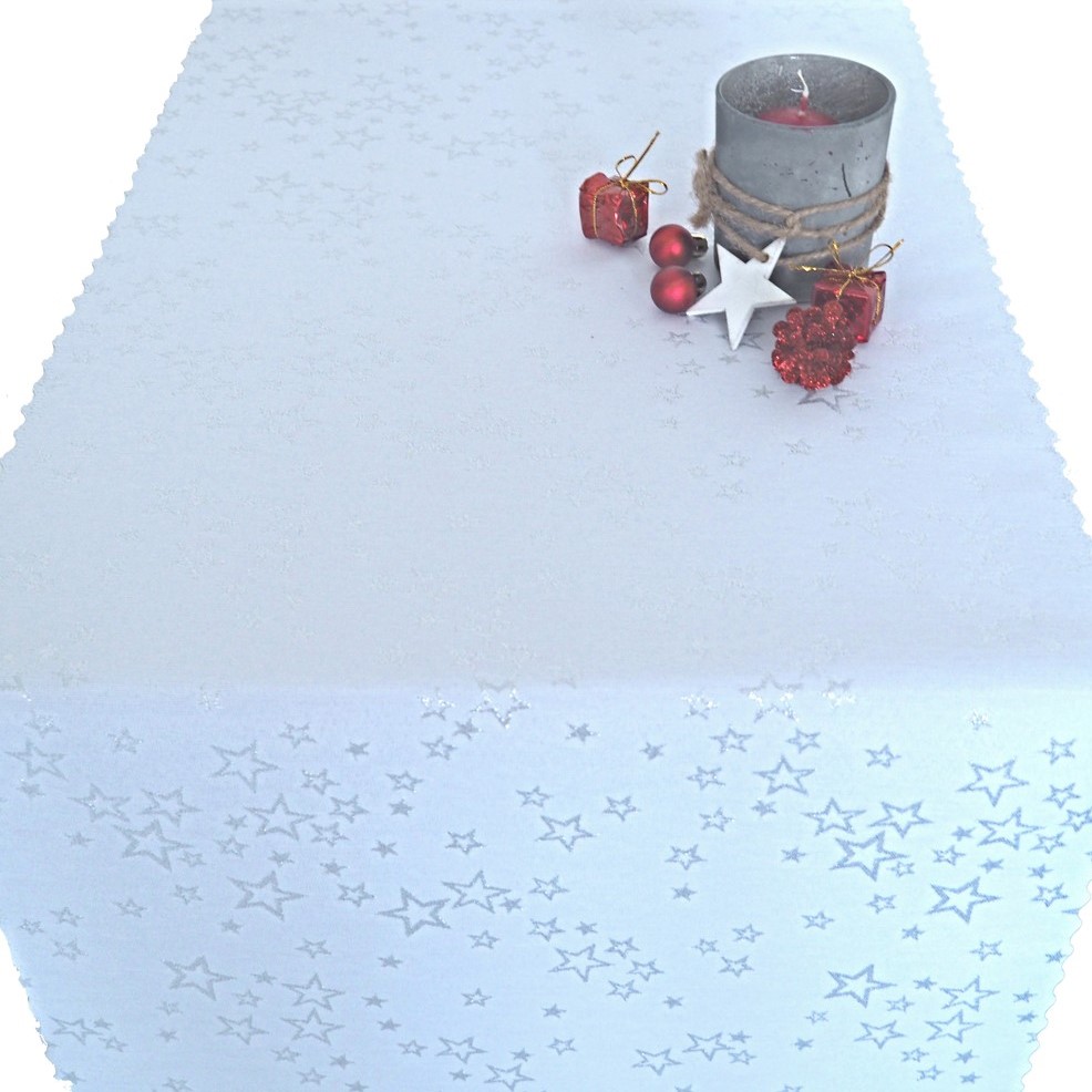 Vánoční běhoun v metráži Hvězdné přání - bílá/stříbrná