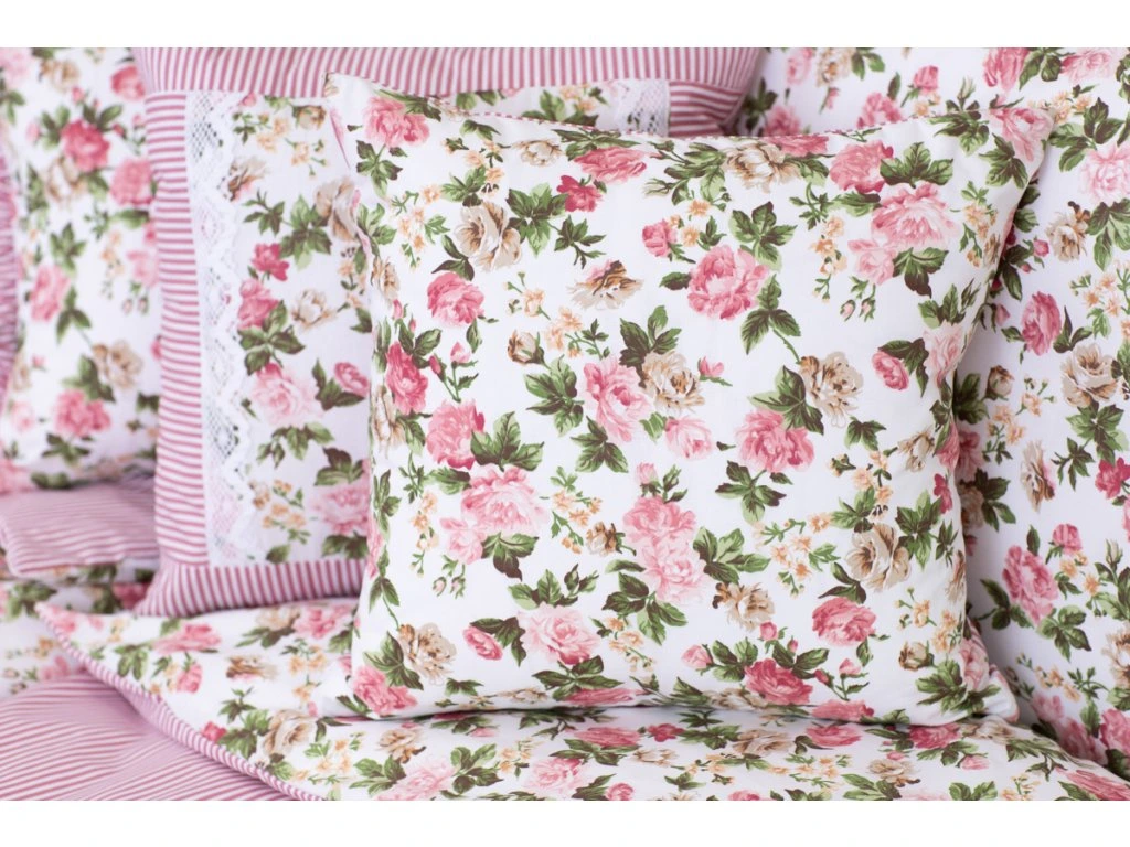 Povlak bavlna váleček RŮŽE RUSTIKÁL/PRUH RŮŽOVÝ - 50x15 cm