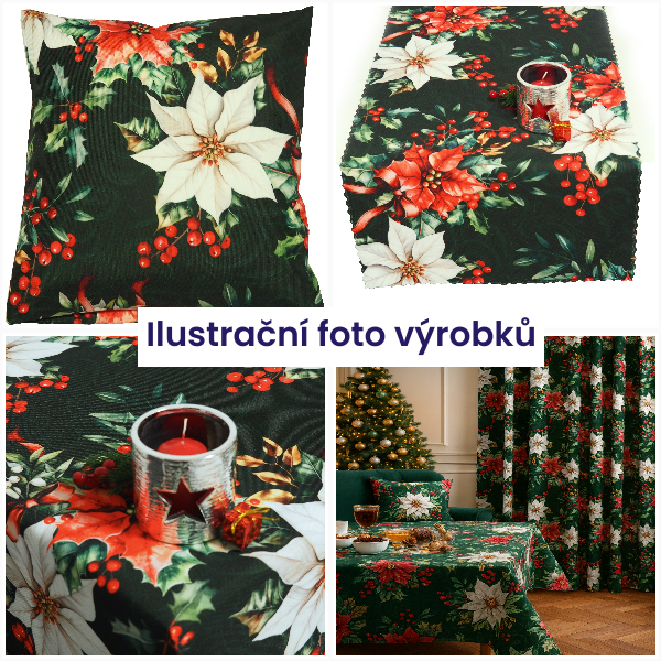 Dekorační látka Vánoční růže zelená