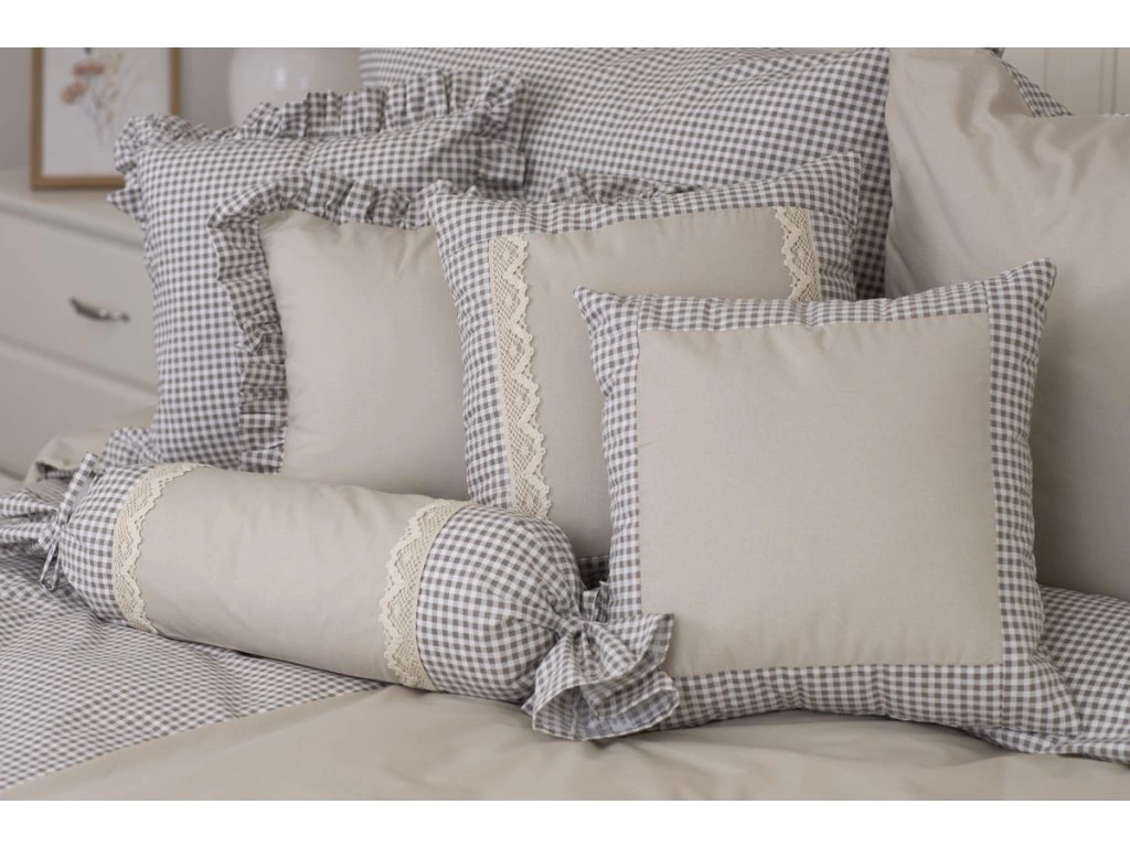 Dekorativní bavlněný povlak PEPITO KOSTIČKA / UNI BÉŽOVÁ prošitý 40x40 cm