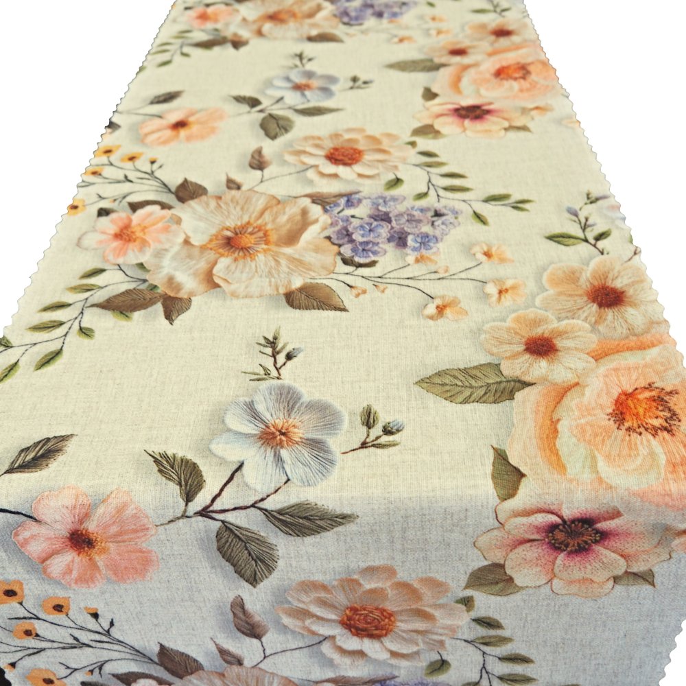 Běhoun, ubrusový šál LINO velké květy 40x140 cm