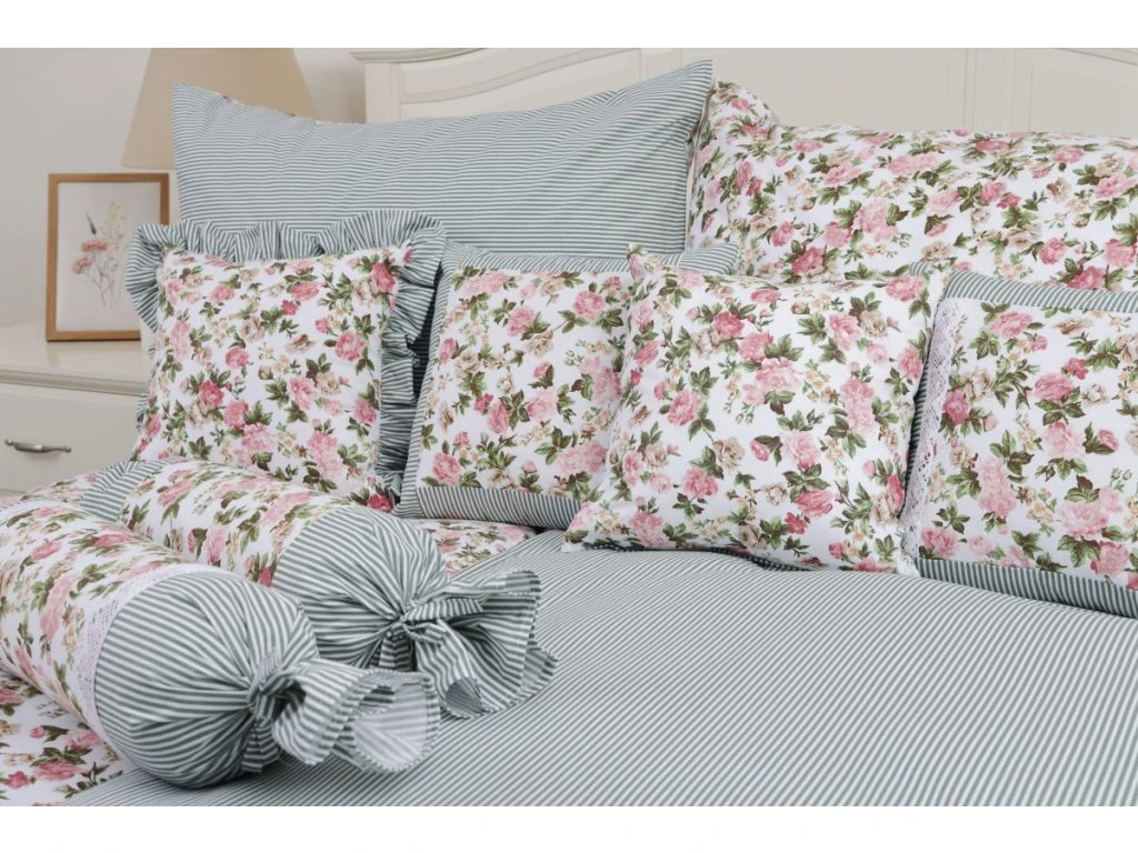 Bavlněné povlečení RUSTIKÁL / olivový proužek 220x200, 2ks 70x90 cm