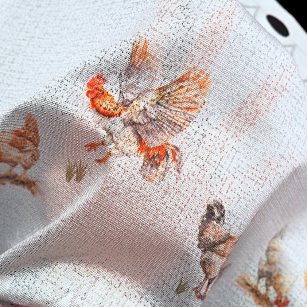 Vitrážová záclona SLEPIČKY - výška 50cm