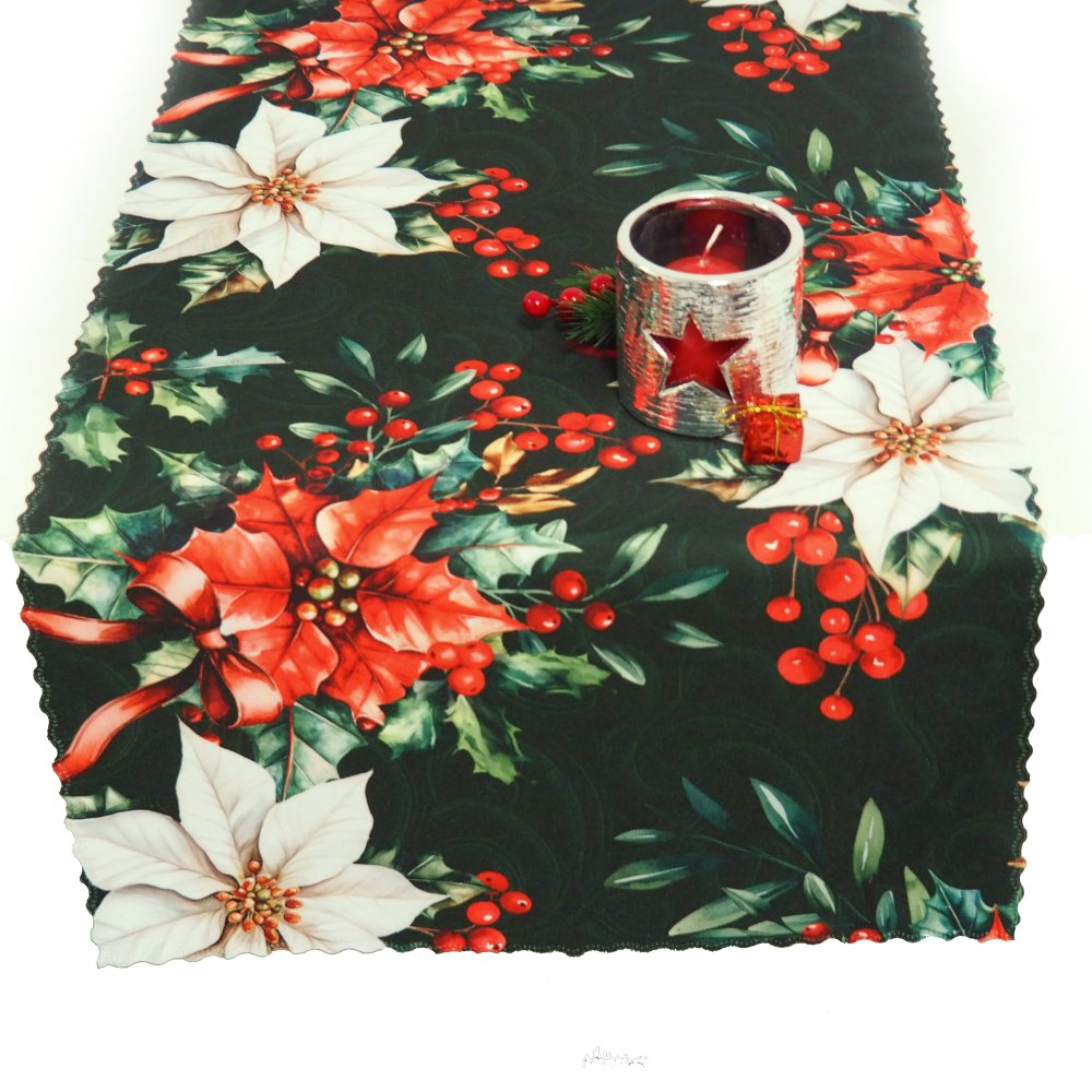 Vánoční teflonové ubrusy a běhouny VÁNOČNÍ RŮŽE zelená