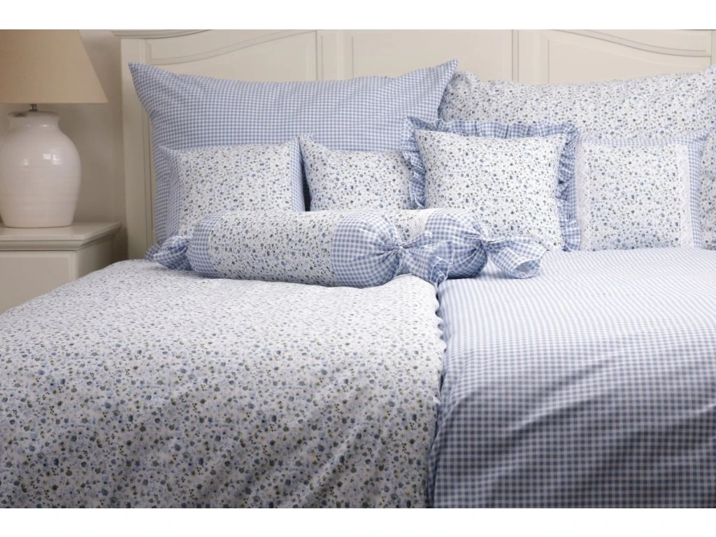 Dekorativní povlaky krep Inés s modrou pepito kostičkou