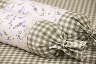 Krepový povlak váleček s krajkou PROVENCE / zelená kostka - 50/15