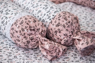 Bavlněný povlak váleček s krajkou HERBARIUM bílo / starorůžové - 50/15