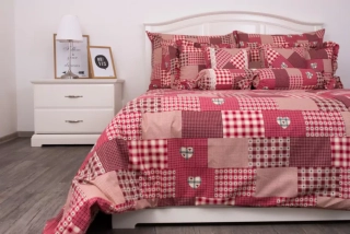 Bavlněné povlečení PATCHWORK červený - 200/200 + 2ks 70/90