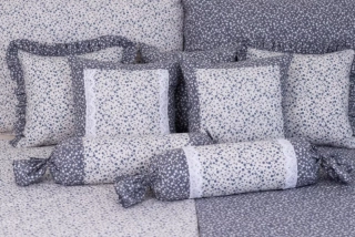 Bavlněný povlak prošitý s krajkou KYTIČKA modrá pozitiv/negativ - 40/40