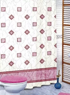 Koupelnový závěs 180/200 cm - Růžové čtverce