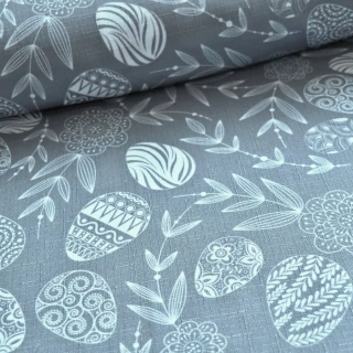 Velikonoční látka na ubrusy Vejce - šedé