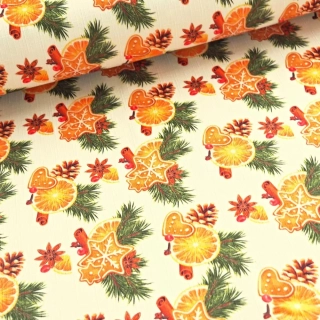 Vánoční látka na ubrusy Perníčky - smetanová