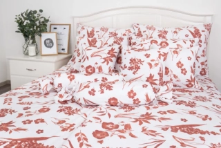 Flanelové povlečení FLORA terakota NEGATIV - 140/220 + 70/90