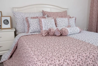 Přehoz, letní deka HERBARIUM bílo / starorůžové - 140/200 cm