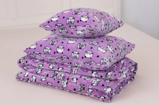 Povlečení mikroflanel do postýlky FIALOVÉ KOČIČKY - 90x135 + 40x60