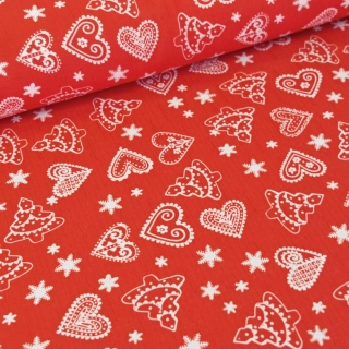 Vánoční látka na ubrusy Perníky - červené