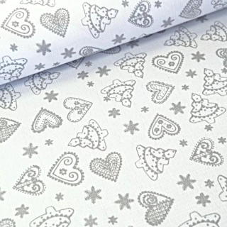 Vánoční látka na ubrusy Perníky - bílé