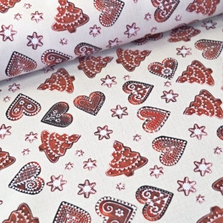 Vánoční látka na ubrusy Perníky - smetanové