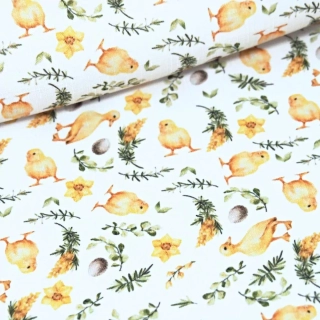 Metráž teflon - velikonoční Kuřátka bílý 