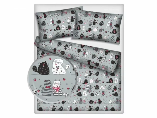 Povlečení hladká bavlna LUX Kočky na rande šedé - 140/200 + 70/90