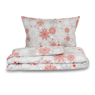 Flanelové povlečení VLOČKY červenošedé -  140/220 + 70/90