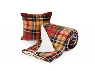 Deka mikroflanel s beránkem KOSTKA BÉŽOVÁ - 150x200 cm + povlak 40x40 cm ZDARMA