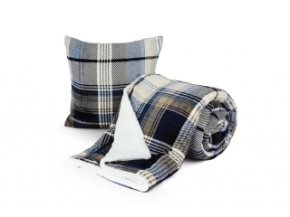 Deka mikroflanel s beránkem KOSTKA MODRÁ - 150x200 cm + povlak 40x40 cm ZDARMA