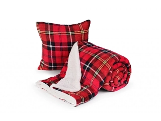 Deka mikroflanel s beránkem KOSTKA ČERVENÁ - 150x200 cm + povlak 40x40 cm ZDARMA