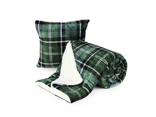 Deka mikroflanel s beránkem KOSTKA ZELENÁ - 150x200 cm + povlak 40x40 cm ZDARMA