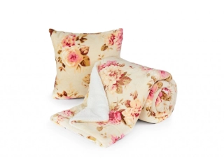 Deka mikroflanel s beránkem KVĚTY RŮŽOVÉ 150x200 cm + povlak 40x40 cm ZDARMA